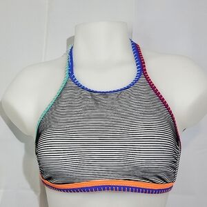 George White/Black Striped Halter Style Bikini/Swim Top with Pads - Small